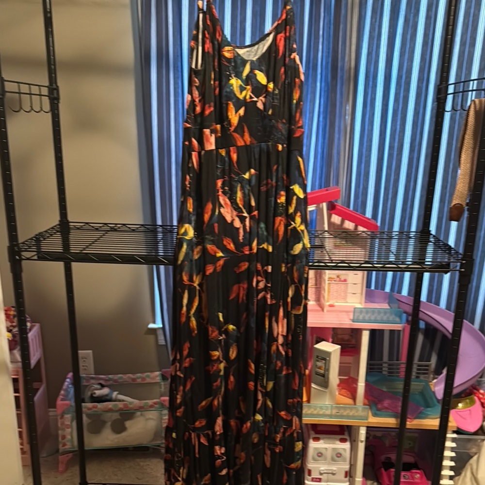 Torrid Black Maxi Dress with Colorful Leaf Print